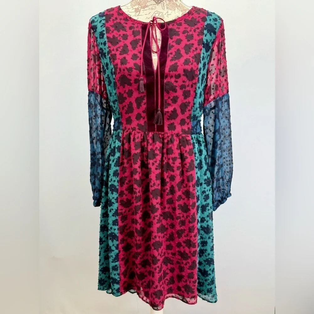MATILDA JANE Burgundy and blue A Little Party velvet burnout hi lo dress size S - Picture 5 of 16